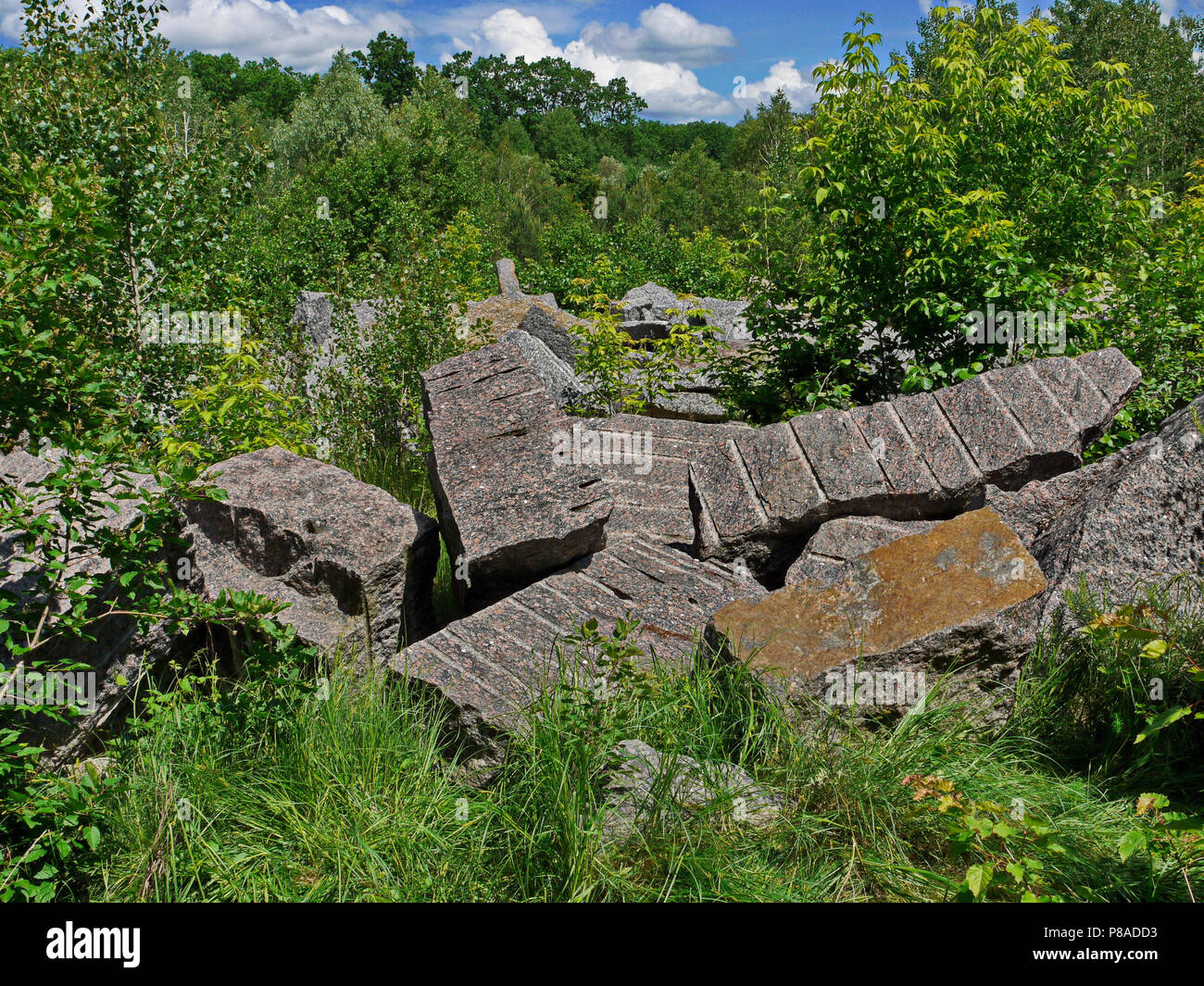 Dump der grosse Fragmente von Steinen aus ehemaligen Sockel von Denkmälern. Für ihr Design Stockfoto