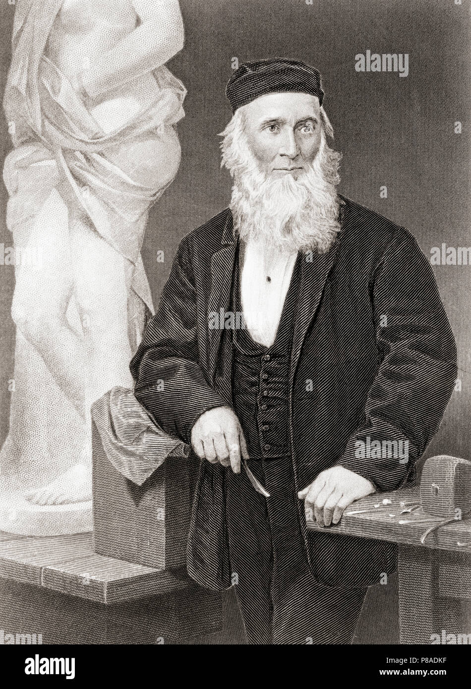 Hiram Befugnisse, 1805-1873. Amerikanische neoklassizistischen Bildhauers. Nach einer Arbeit von Alonzo Chappel. Stockfoto