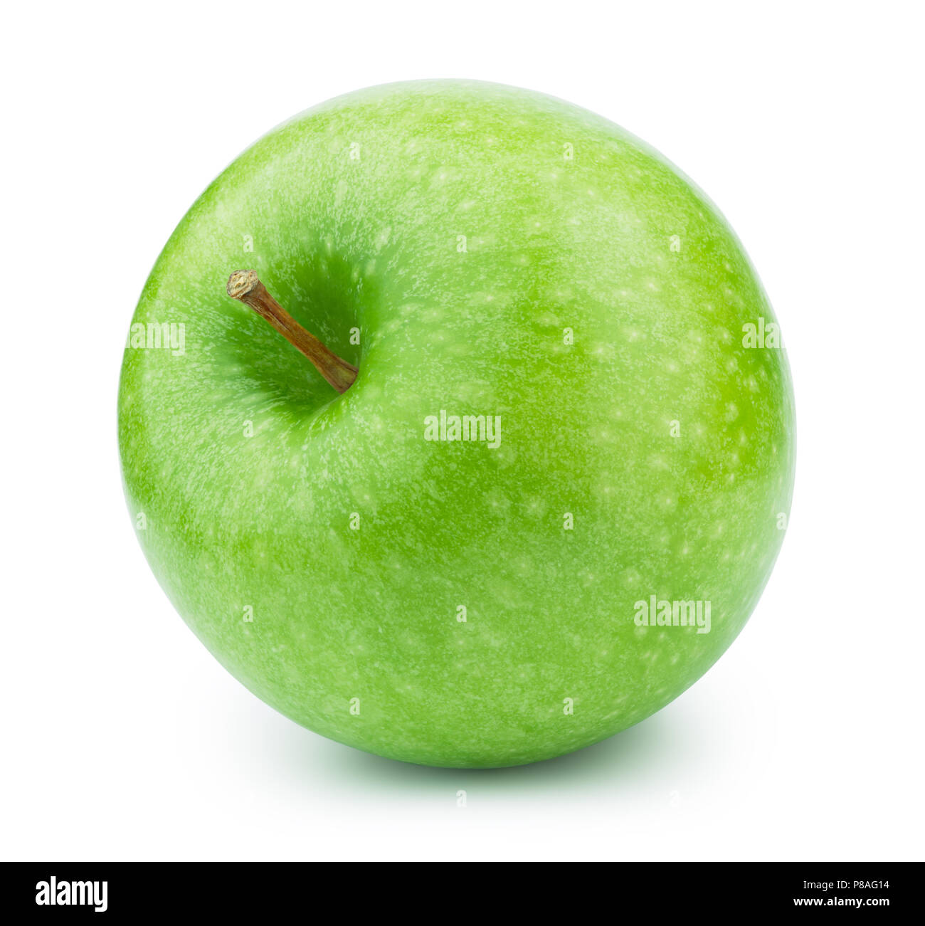 Frischer grüner Apfel, isoliert auf weiss Stockfoto
