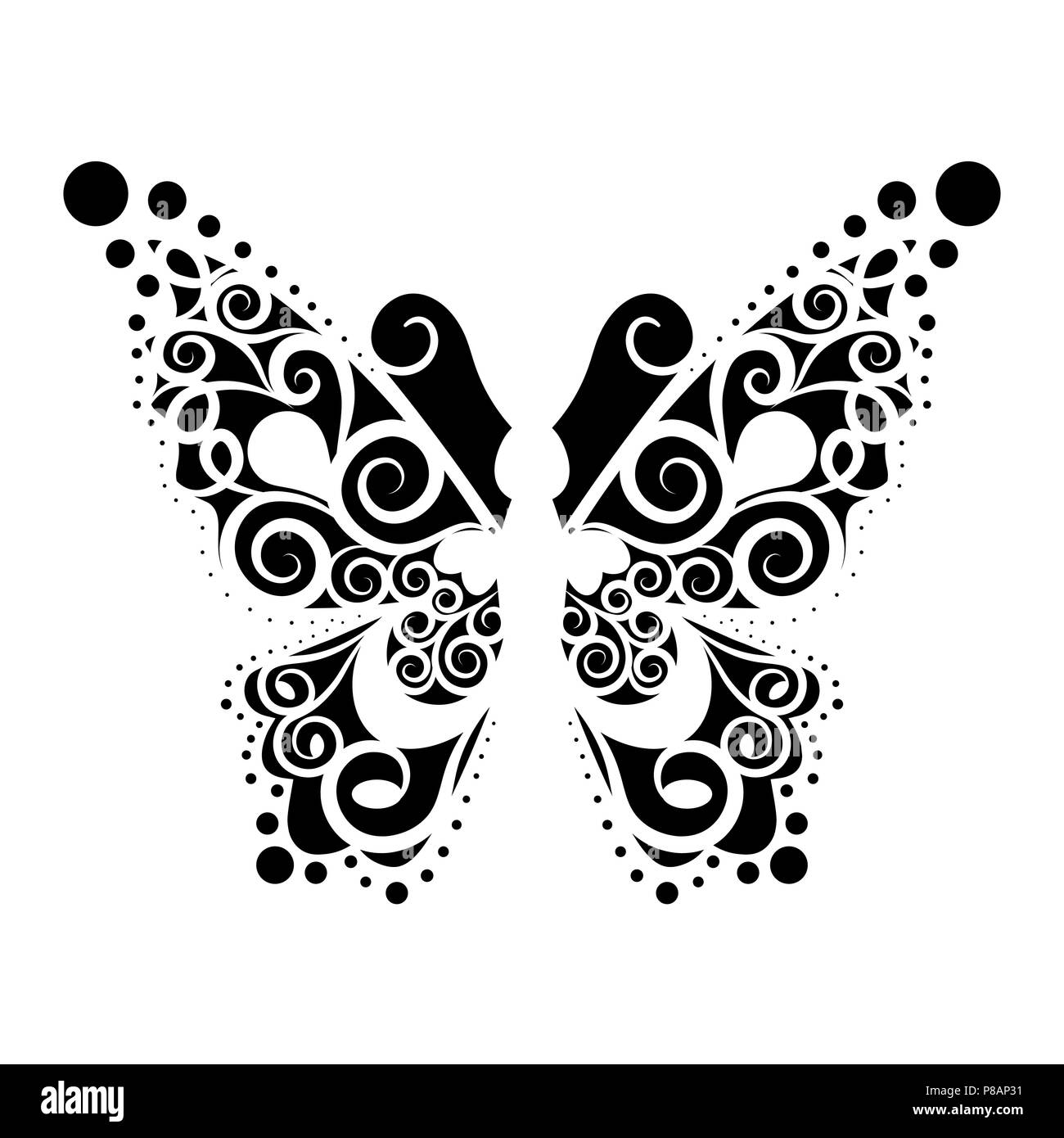 Schmetterling schwarz Vektor. Muster auf den Flügeln. Laserschneiden. Stock Vektor