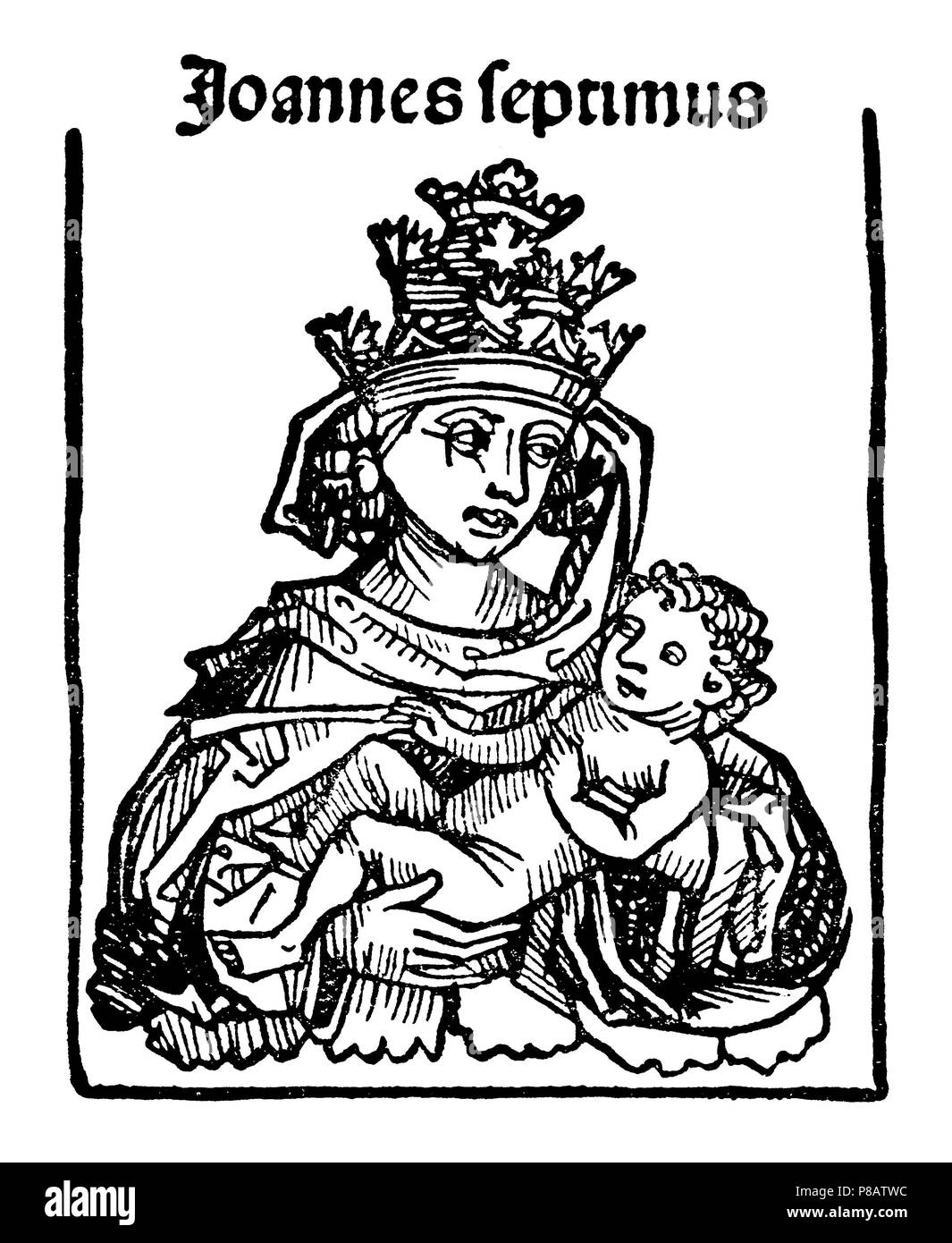 Portrait von angeblichen Päpstin wie Papst Johannes VII. Nach einem anonymen italienischen Holzschnitt, 1923 Stockfoto