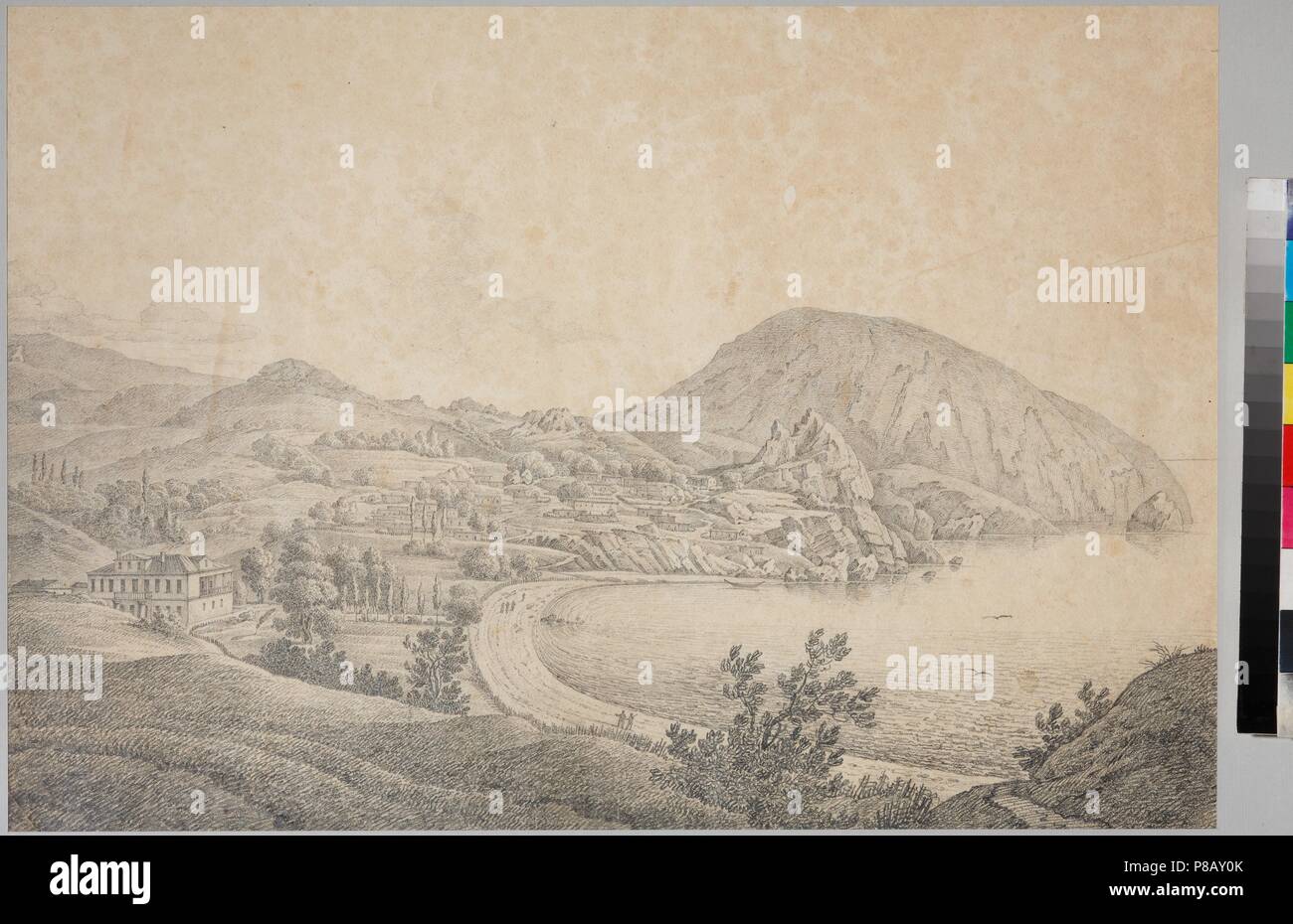 Ansicht der Manor Estate von Armand Emmanuel du Plessis, duc de Richelieu in Gursuf. Museum: Staatliche Zentrale Literarische Museum, Moskau. Stockfoto