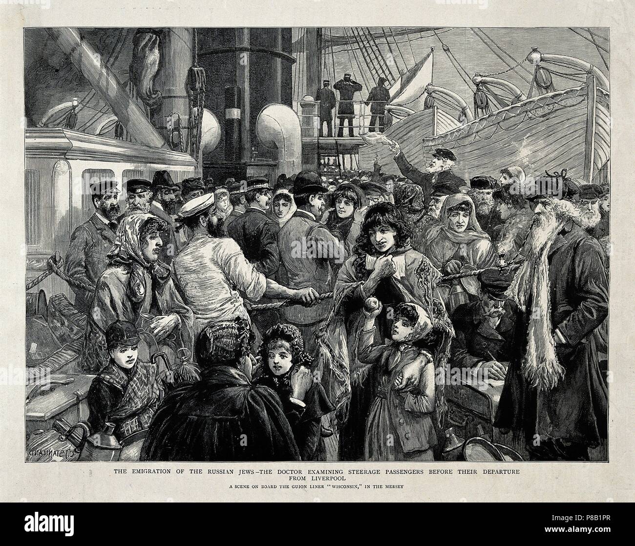Die russischen Juden von einem Arzt untersucht, bevor die Auswanderung aus Liverpool. Museum: private Sammlung. Stockfoto