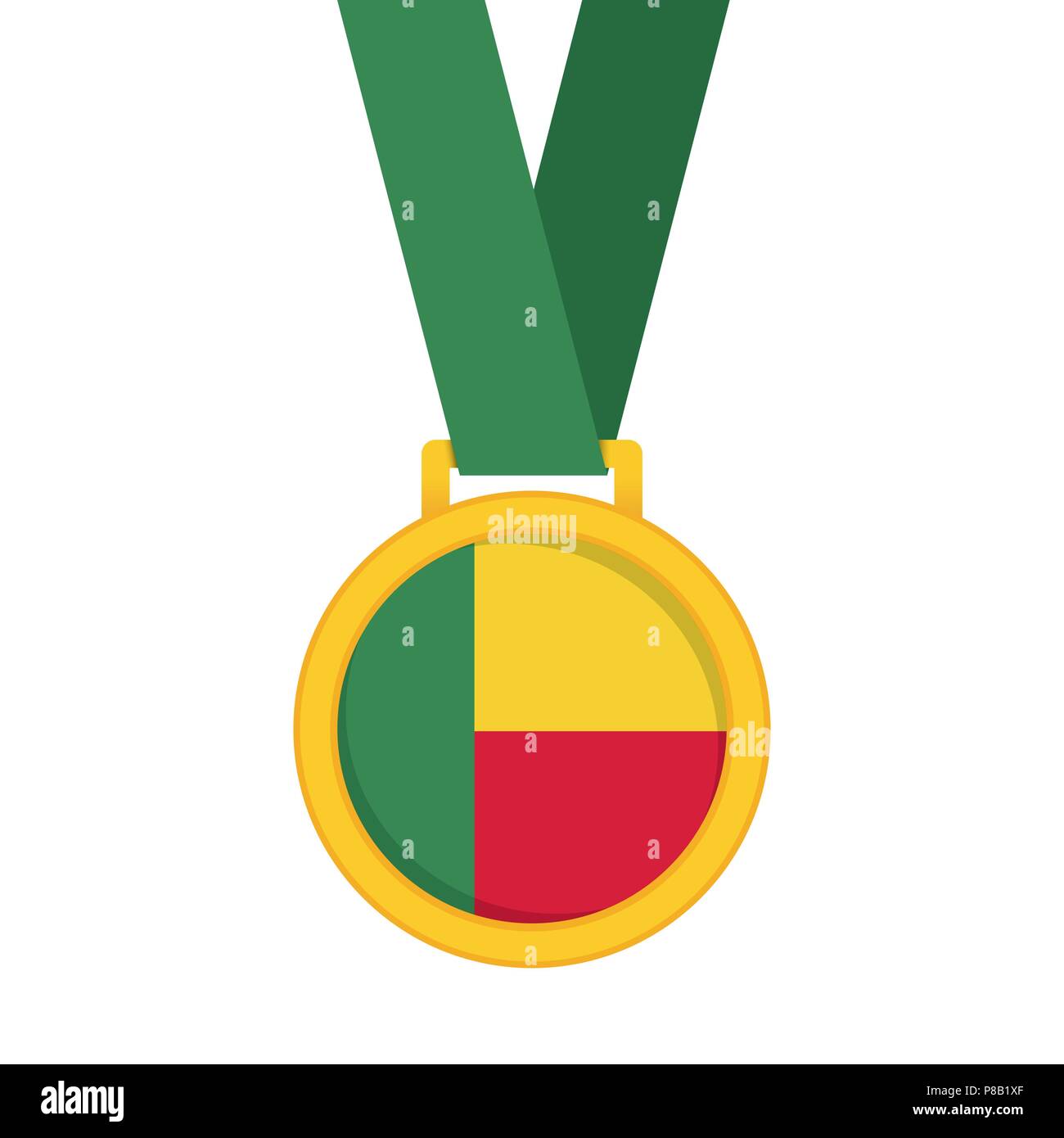 Benin Flagge gold erste Platzsieger Medaille. Stock Vektor