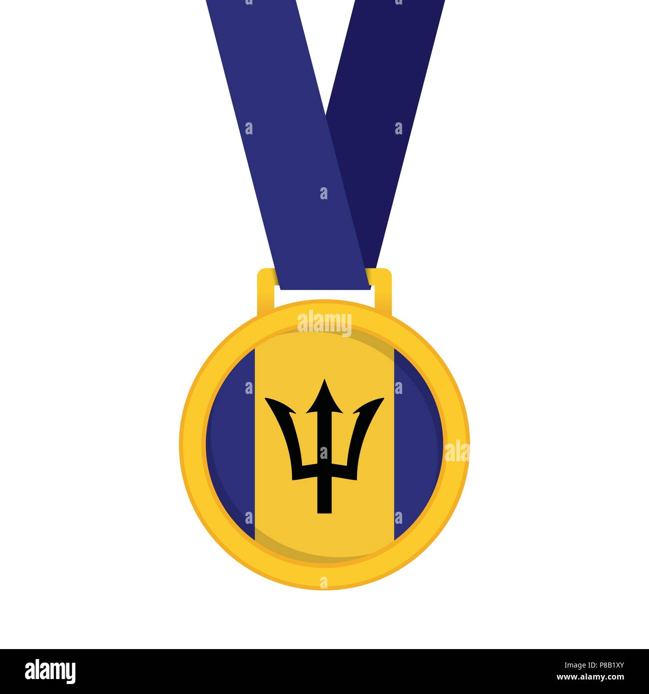 Barbados Flagge gold erste Platzsieger Medaille. Stock Vektor