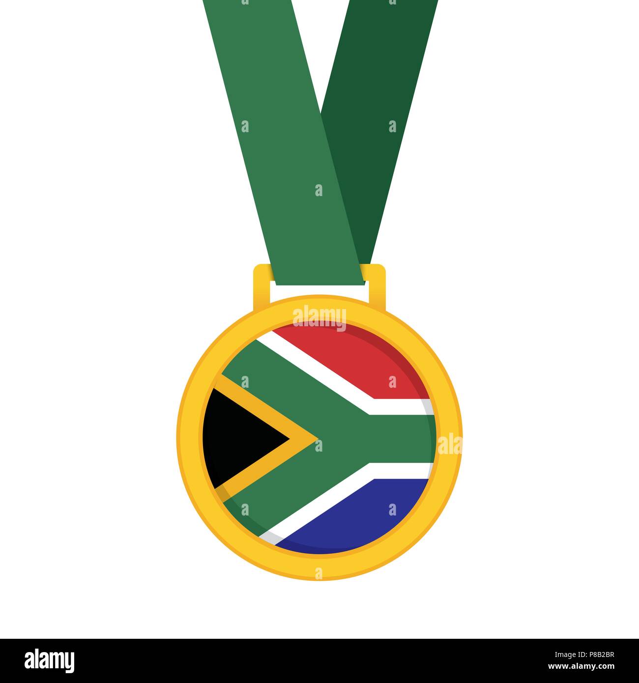 Südafrika Nationalflagge gold erste Platzsieger Medaille. Stock Vektor