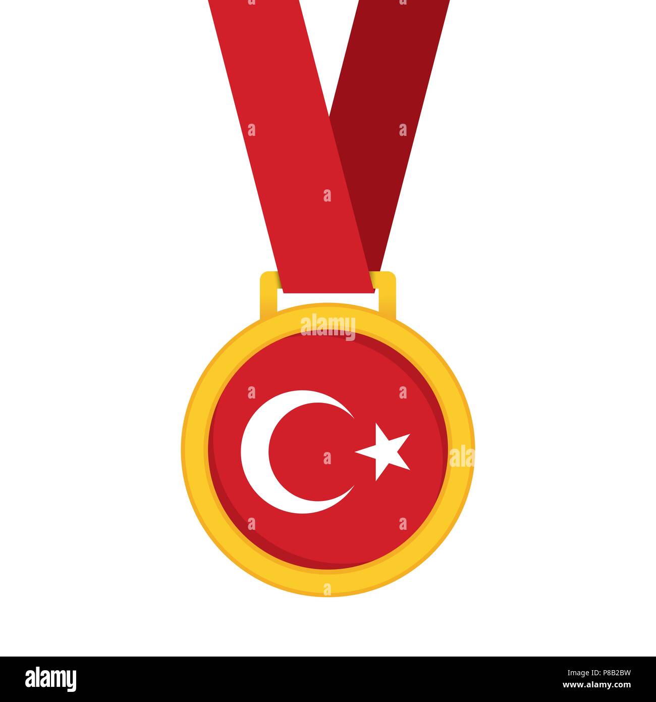 Türkei Nationalflagge gold erste Platzsieger Medaille. Stock Vektor