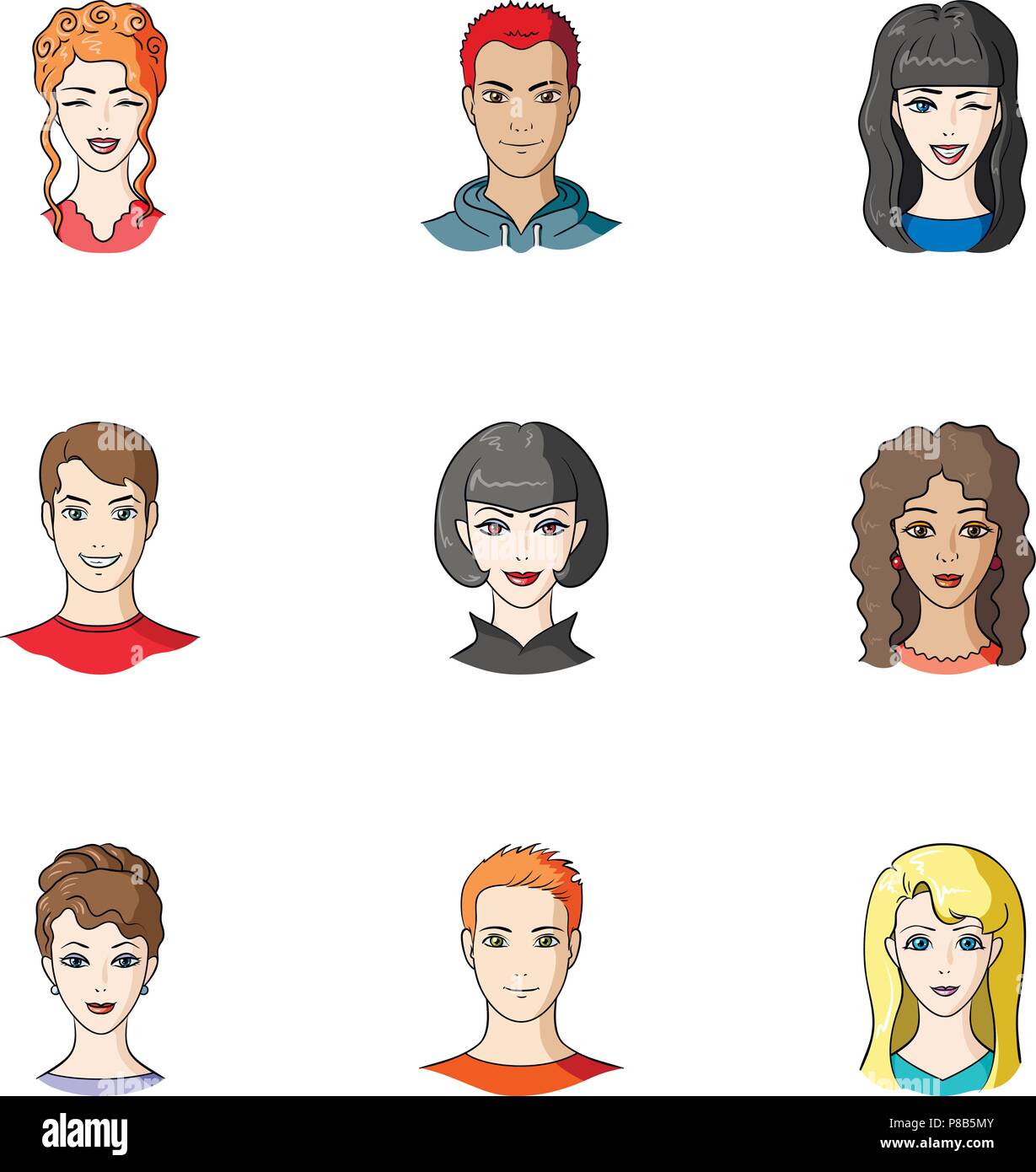 Avatar und Cartoon Symbole im Set Sammlung für Design. Aussehen Vektor symbol Bestand einer Person Abbildung. Stock Vektor