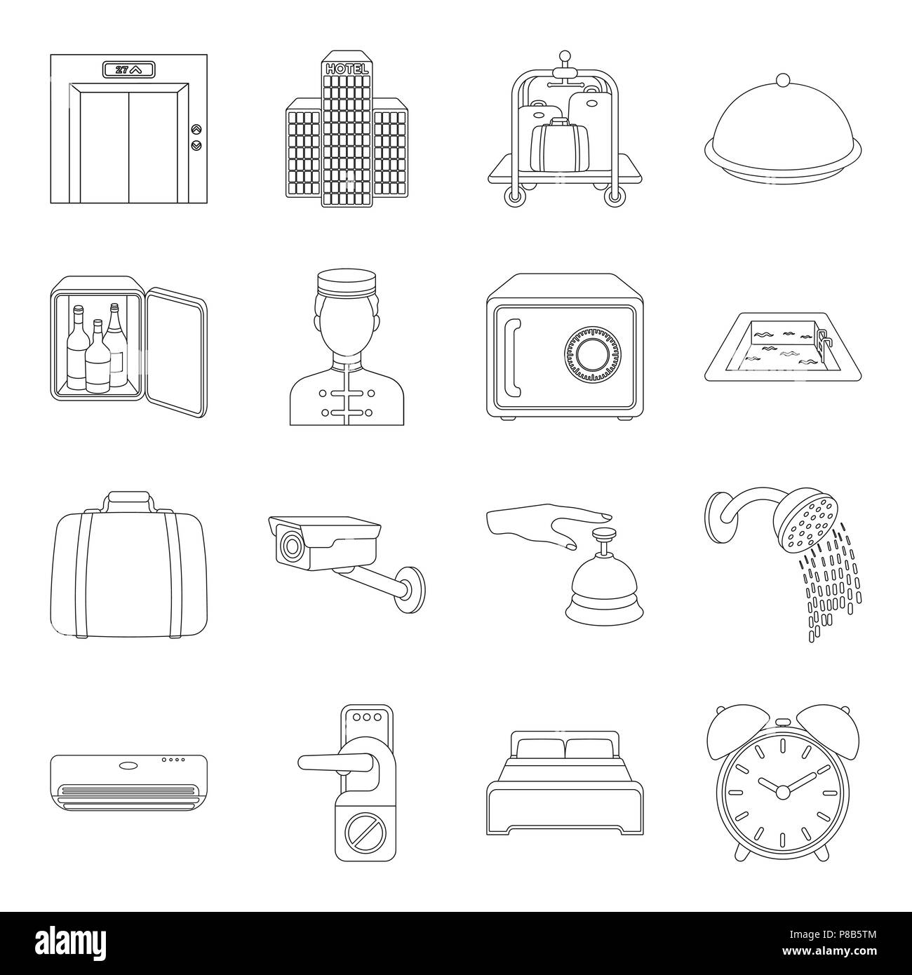 Zubehör, Luft, Alarm, Kunst, Attribut, Bar, Bett, Bell, Hotelpagen, Gebäude, Geschäft, Kamera, Karre, cloche, Uhr, Sammlung, Komfort, Klimaanlage, Design, stören, tun, Aufzug, Ausstattung, Finanzen, versteckte, hotel, Icon, Illustration, isoliert, Logo, Gepäck, Mini, nicht, Outline, Übernachtung, Personal, Pool, Rezeption, Ruhe, Sicherheit, Service, Set, Dusche, Schild, Schwimmen, Symbol, Tourismus, Reisen, Vector, Vektor, Vektoren, Stock Vektor