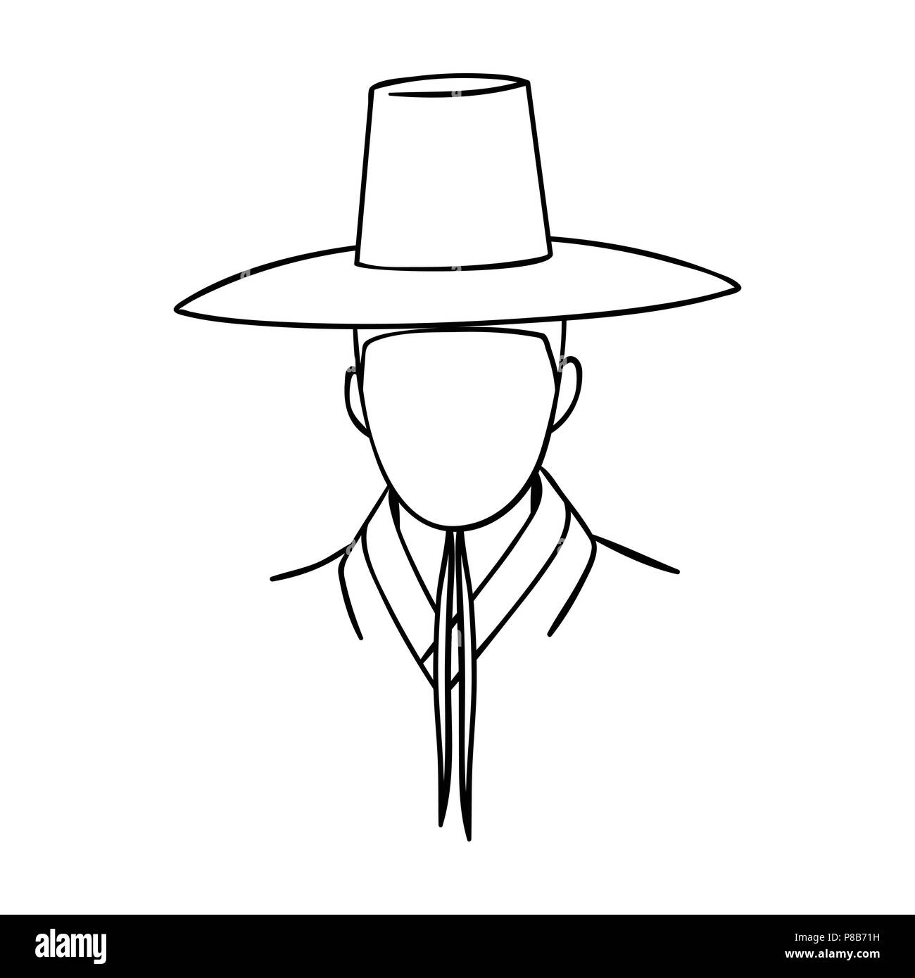 Traditionelle koreanische hat Symbol in der gliederungsansicht Stil auf weißem Hintergrund. Südkorea symbol Vektor Illustration. Stock Vektor