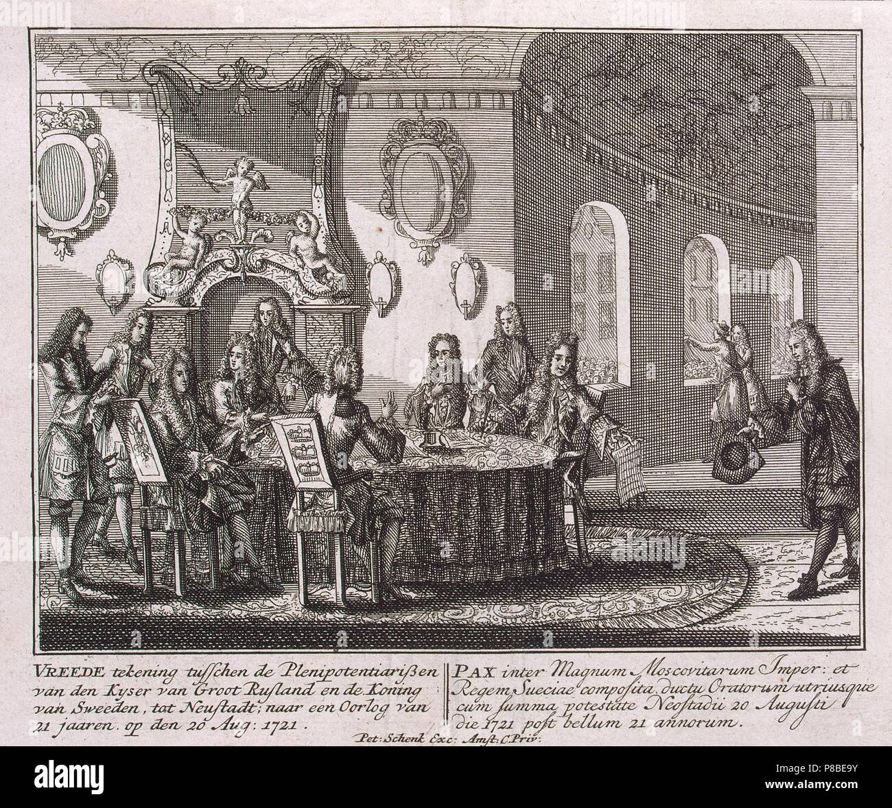 Abschluss der Frieden von Nystad am 20. August 1721. Museum: Staatliche Eremitage, St. Petersburg. Stockfoto