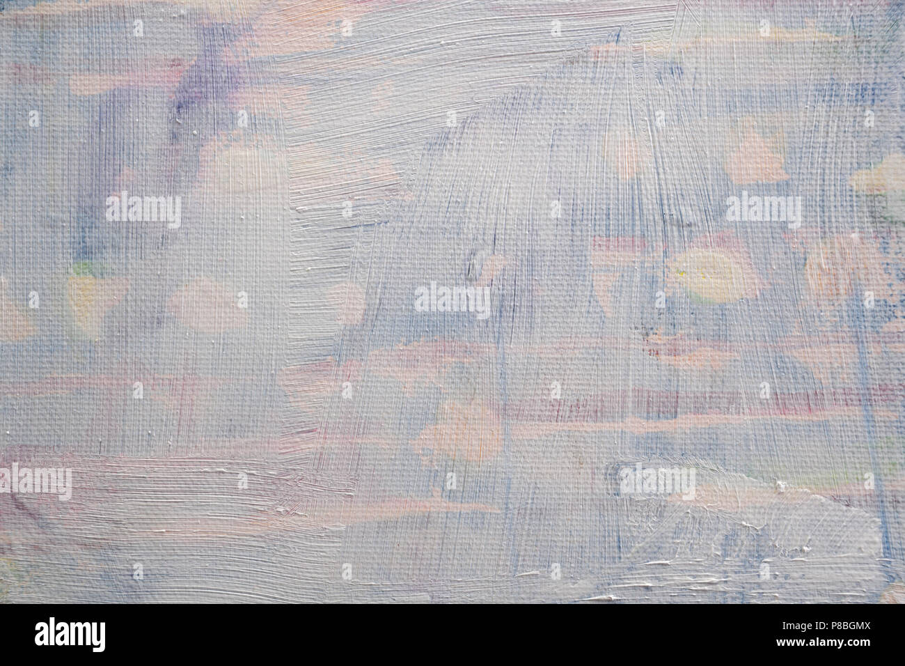 Abgelehnt Art Canvas Überlackieren mit verdünnter gesso Grundierung, full frame Hintergrund Textur Stockfoto