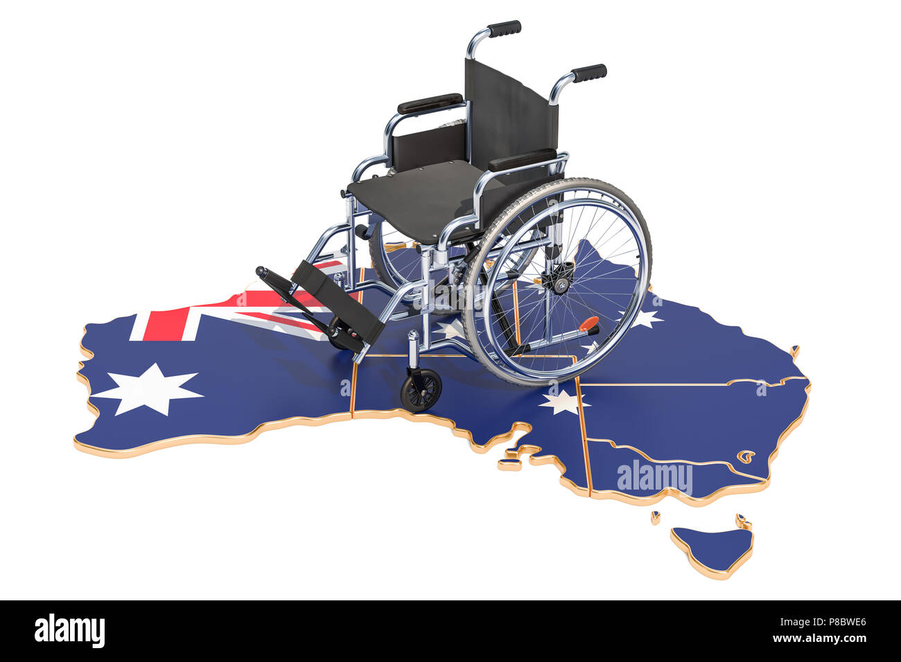 Behinderung in der Australien Konzept, 3D-Rendering auf weißem Hintergrund Stockfoto