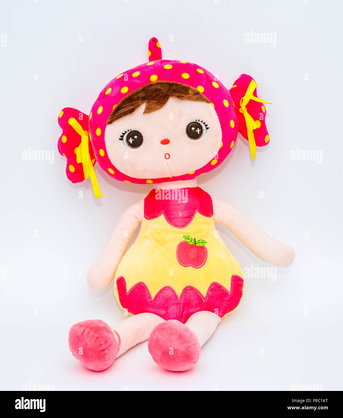 Soft toy doll auf weißem Hintergrund Stockfoto