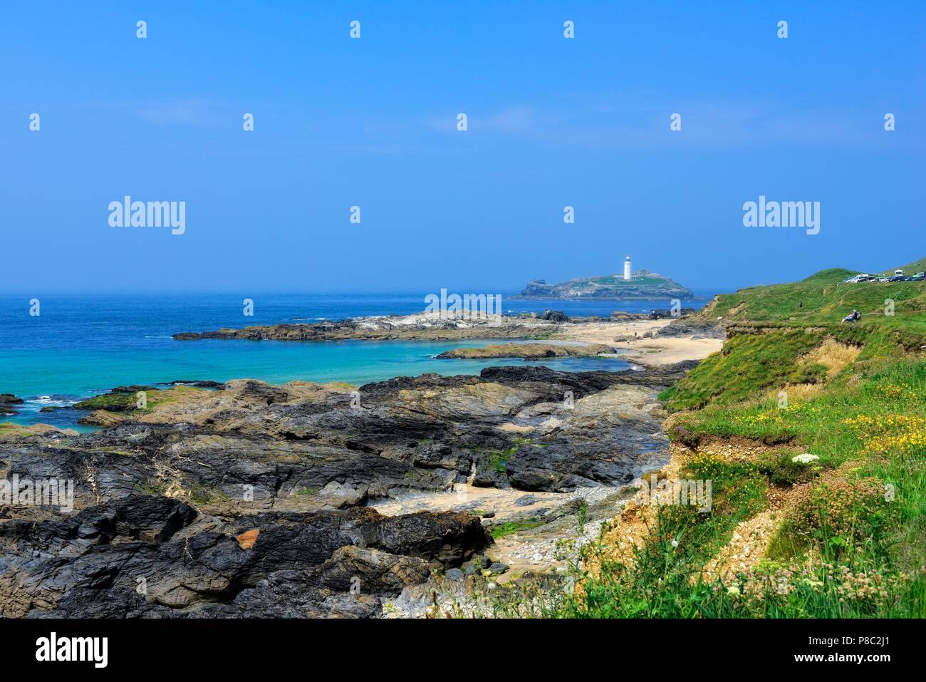 Godrevy point, Leuchtturm, Gwithian, Heritage Coast Godrevy, Cornwall, England, Großbritannien Stockfoto