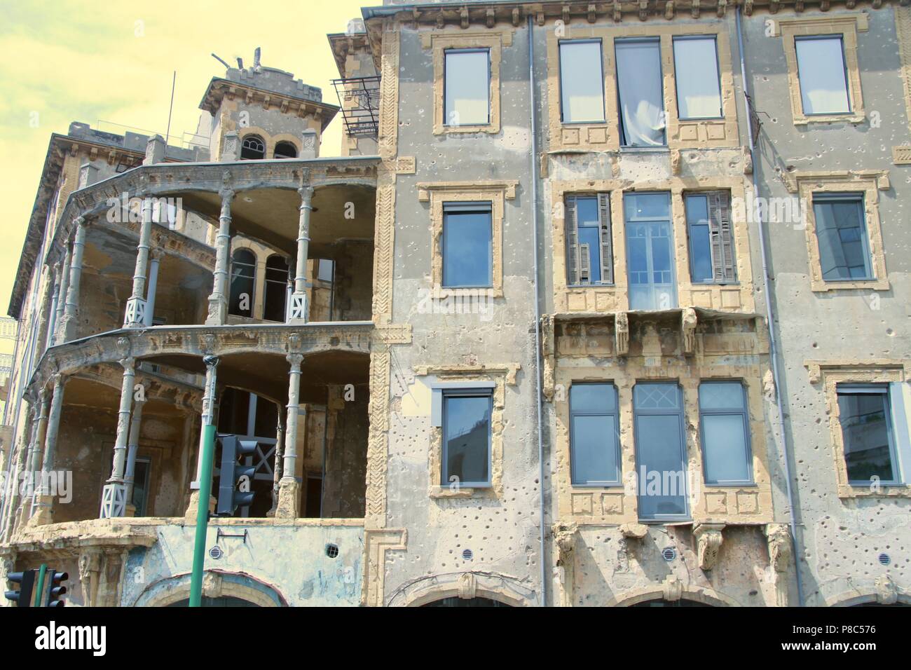 Bullet markierten Gebäude, grüne Linie, Beirut Stockfoto