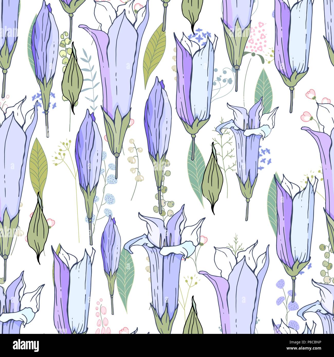 Nahtlose Saison Muster mit Blue Bells. Endlose Textur für florale Sommer design Stock Vektor