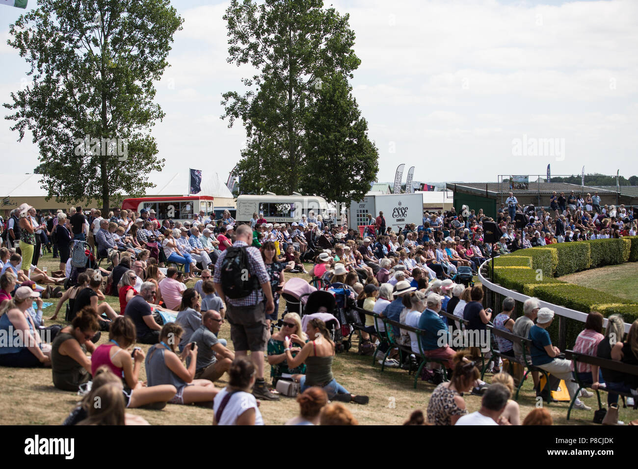 Harrogate, Großbritannien. 10. Juli 2018. Die Teilnehmer während des Großen Yorkshire Tag zeigen 2018 gesehen. Die großen YORKSHIRE zeigen Juli, 2018 Die Große Yorkshire Show ist eine legendäre dreitägige Veranstaltung und eine der größten landwirtschaftlichen Veranstaltungen in der englischen Kalender. Jedes Jahr werden mehr als 130.000 Besucher und über 8.500 Tiere laufen auf der großen Yorkshire Showground in Harrogate zu konkurrieren, Kontakte knüpfen und Feiern. Credit: Rahman Hassani/Alamy leben Nachrichten Stockfoto