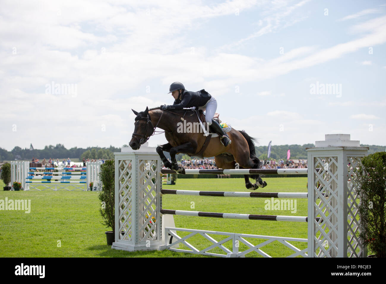 Harrogate, Großbritannien. 10. Juli 2018. Die Teilnehmer während des Großen Yorkshire Tag zeigen 2018 gesehen. Die großen YORKSHIRE zeigen Juli, 2018 Die Große Yorkshire Show ist eine legendäre dreitägige Veranstaltung und eine der größten landwirtschaftlichen Veranstaltungen in der englischen Kalender. Jedes Jahr werden mehr als 130.000 Besucher und über 8.500 Tiere laufen auf der großen Yorkshire Showground in Harrogate zu konkurrieren, Kontakte knüpfen und Feiern. Credit: Rahman Hassani/Alamy leben Nachrichten Stockfoto