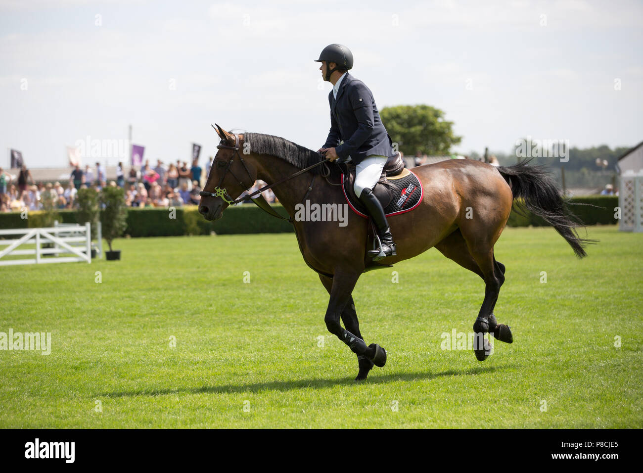 Harrogate, Großbritannien. 10. Juli 2018. Die Teilnehmer während des Großen Yorkshire Tag zeigen 2018 gesehen. Die großen YORKSHIRE zeigen Juli, 2018 Die Große Yorkshire Show ist eine legendäre dreitägige Veranstaltung und eine der größten landwirtschaftlichen Veranstaltungen in der englischen Kalender. Jedes Jahr werden mehr als 130.000 Besucher und über 8.500 Tiere laufen auf der großen Yorkshire Showground in Harrogate zu konkurrieren, Kontakte knüpfen und Feiern. Credit: Rahman Hassani/Alamy leben Nachrichten Stockfoto