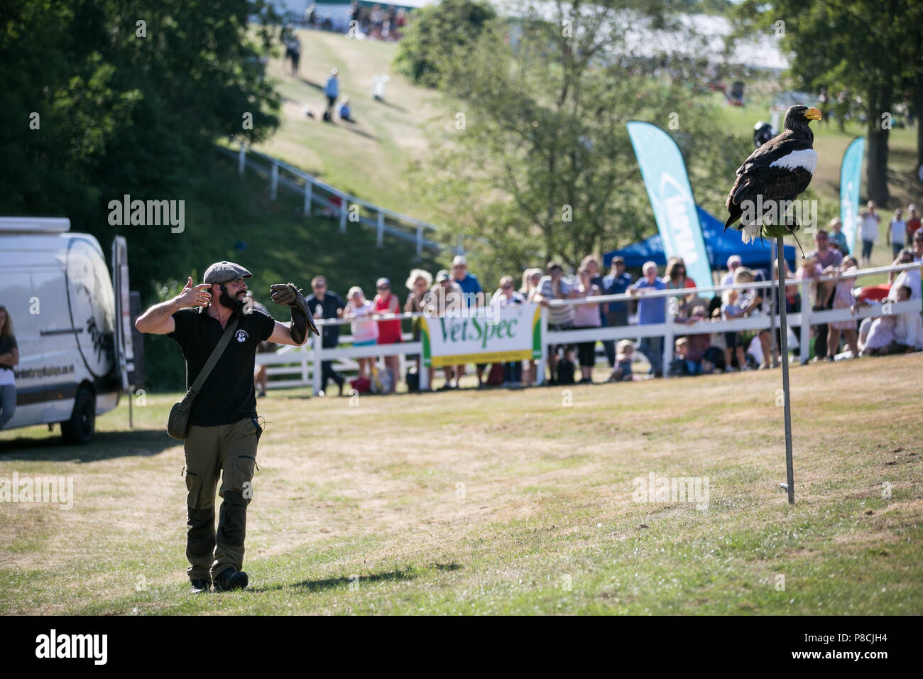 Harrogate, Großbritannien. 10. Juli 2018. Die Teilnehmer während des Großen Yorkshire Tag zeigen 2018 gesehen. Die großen YORKSHIRE zeigen Juli, 2018 Die Große Yorkshire Show ist eine legendäre dreitägige Veranstaltung und eine der größten landwirtschaftlichen Veranstaltungen in der englischen Kalender. Jedes Jahr werden mehr als 130.000 Besucher und über 8.500 Tiere laufen auf der großen Yorkshire Showground in Harrogate zu konkurrieren, Kontakte knüpfen und Feiern. Credit: Rahman Hassani/Alamy leben Nachrichten Stockfoto