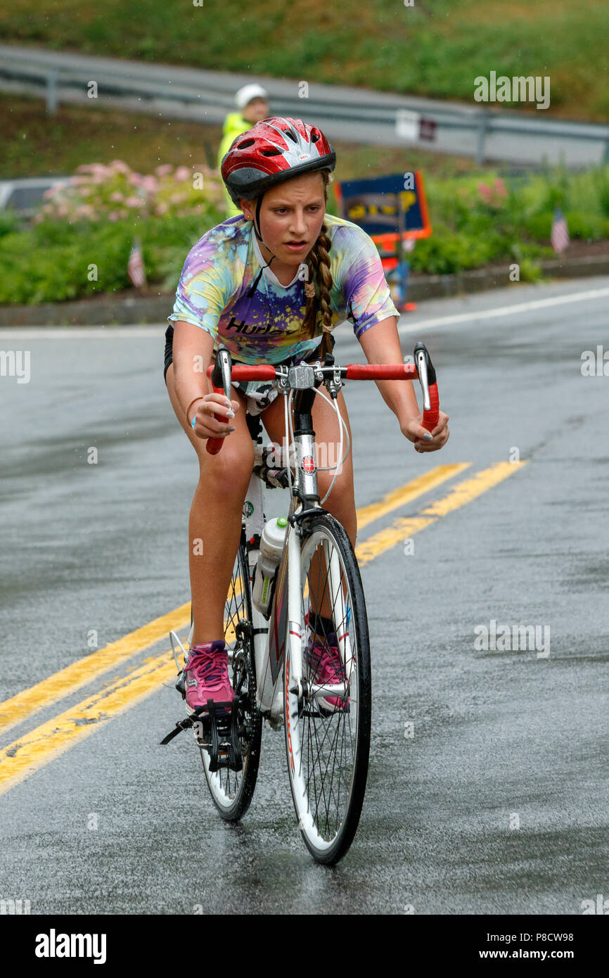 Bike Segment Triathlon die 2018 Haag Ausdauer's Festiva Kid Stockfoto