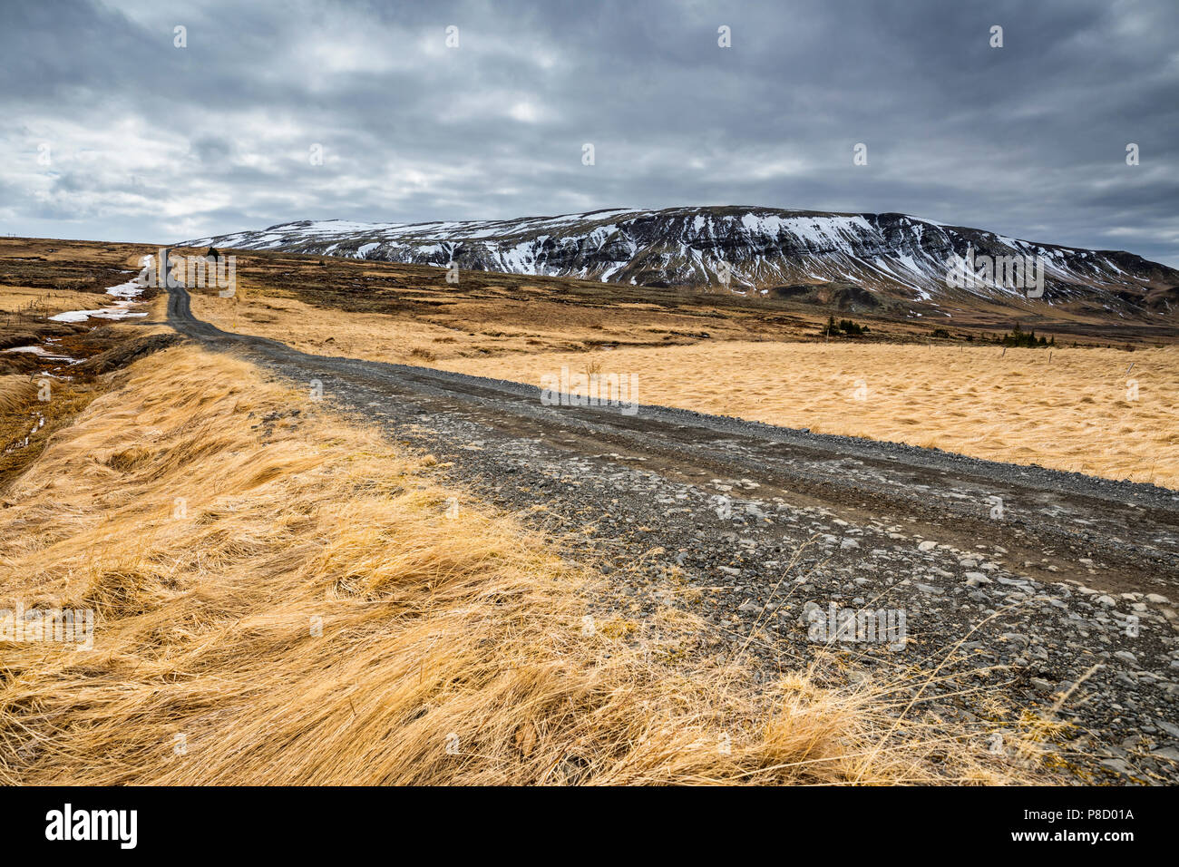 Schotterstraße in Island, in der Nähe von Golden Circle, Natur Landschaft Stockfoto
