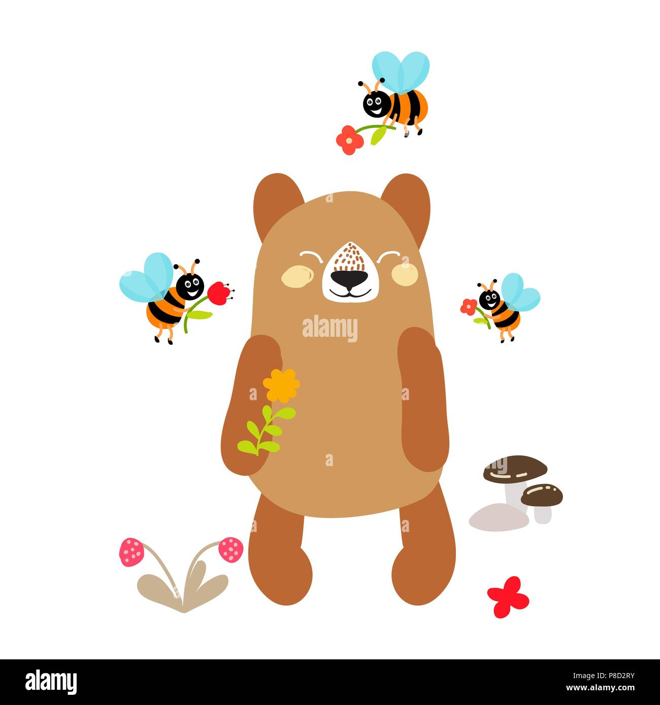 Lustige tragen. Wald Tier, lächelnd Cartoon cute wilden Charakter. Flache vektor design Stock Vektor