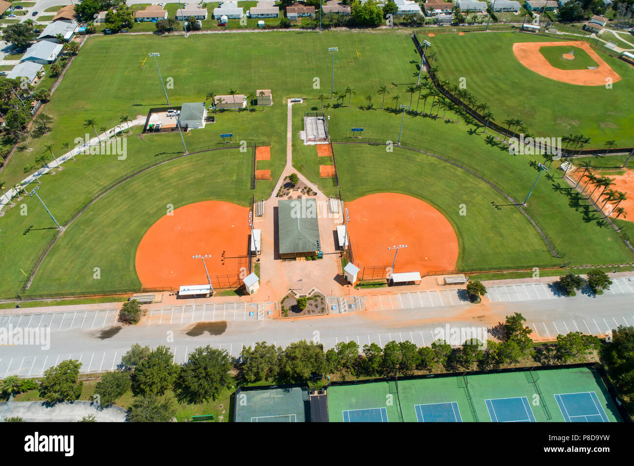 Luftaufnahme von einem Baseball Diamond Feld für Freizeitsport verwendet Stockfoto