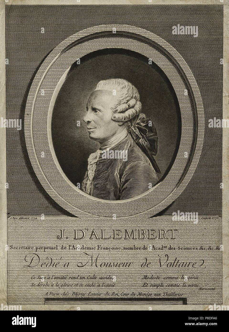 Porträt des Mechanikers, Mathematiker, Physiker und Philosoph Jean Baptiste Le Rond d'Alembert (1717-1783). Museum: A.Puschkin Memorial Museum, St. Petersburg. Stockfoto