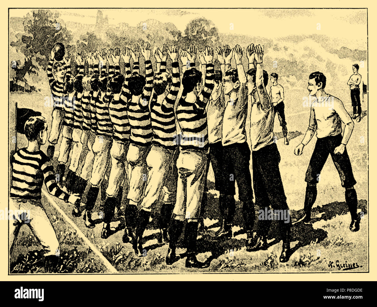 Rugby player, einer Greiner 1895 Stockfoto