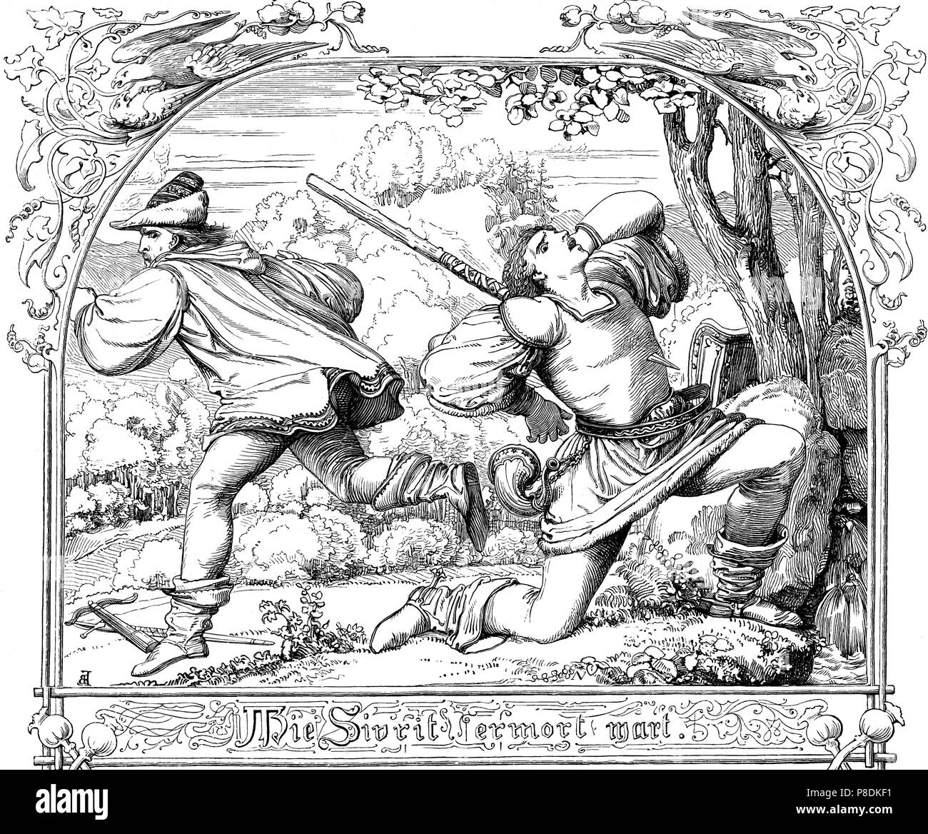 Illustration zu epischen Gedicht "Das Lied der Nibelungen". Museum: private Sammlung. Stockfoto
