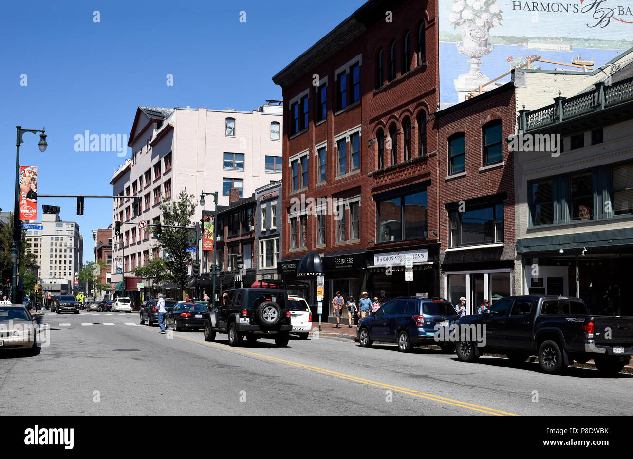 Business- und Street Scene, Downtown Portland, Maine, USA Stockfoto