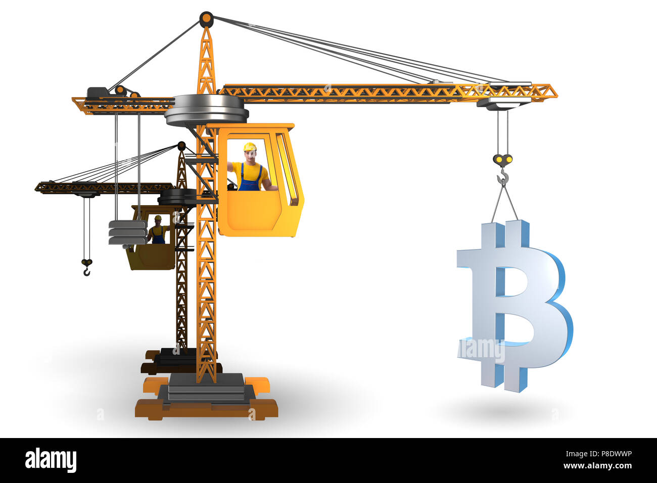 Bau kran Bitcoin in cryptocurrency Konzept Stockfoto