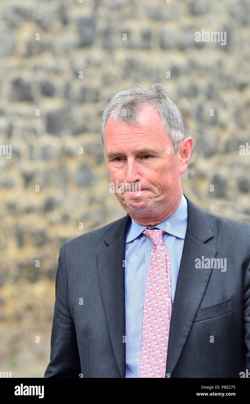 Nigel Evans MP (Con: Ribble Valley) am Westminster College Green, Juli 2018 Stockfoto
