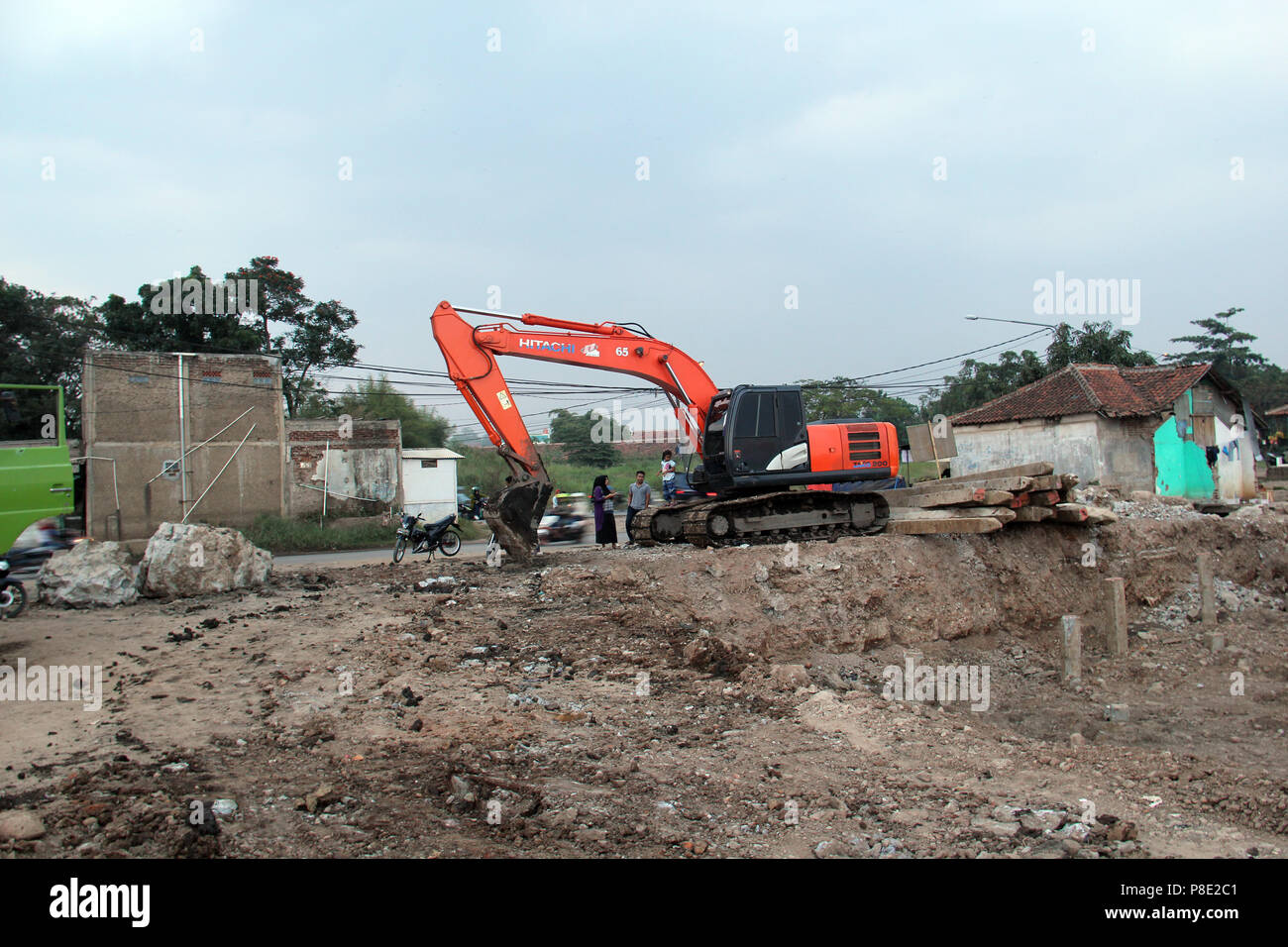 Konstruktion Fahrzeug auf einer Baustelle in Bandung, West Java, Indonesien, Asien. Stockfoto
