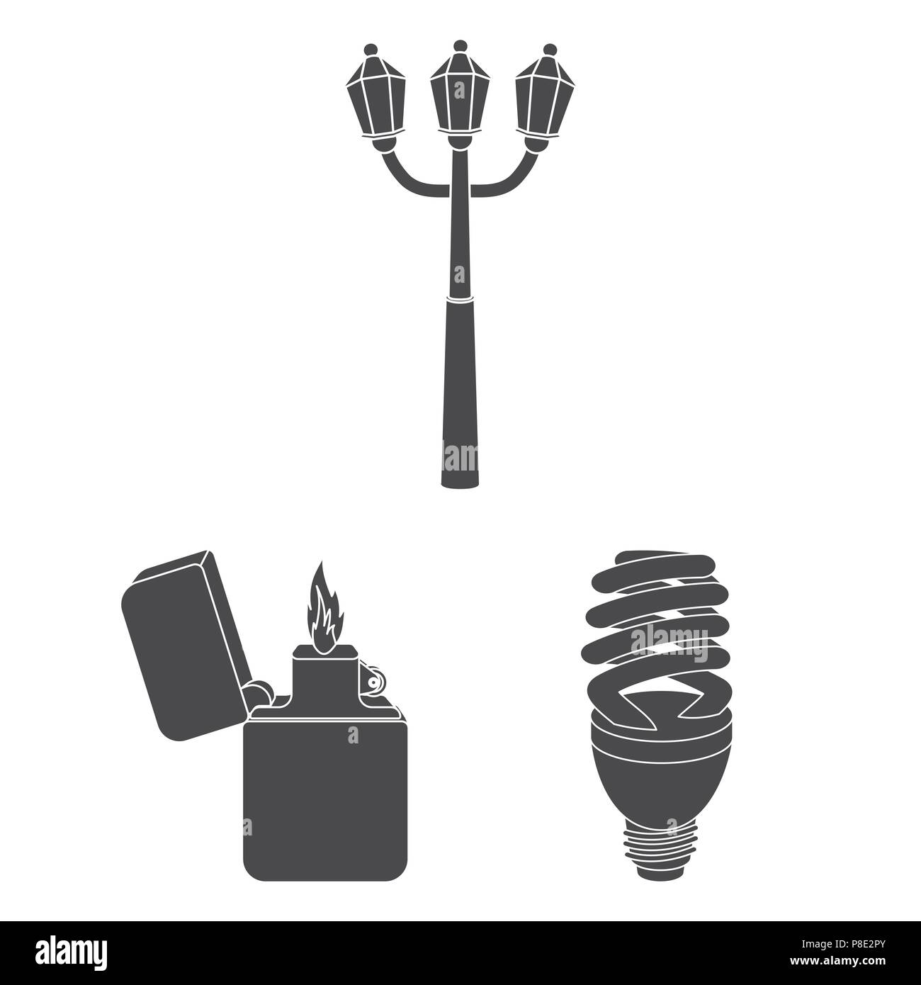 Lichtquelle schwarze Symbole in der Sammlung für Design. Licht und Ausrüstung vektor Symbol lieferbar Abbildung. Stock Vektor