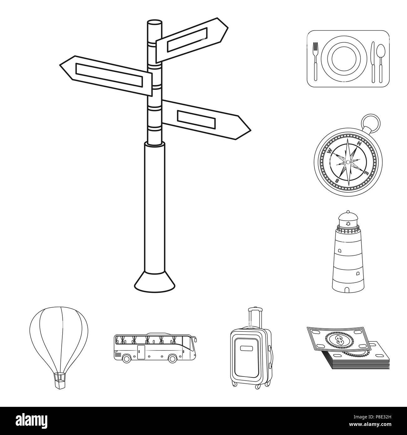 Ruhe und Übersicht der Symbole in der Gruppe reisen für Design. Verkehr, Tourismus vektor Symbol lieferbar Abbildung. Stock Vektor Ruhe und Übersicht der Symbole in der Gruppe reisen für Design. Verkehr, Tourismus vektor Symbol lieferbar Abbildung. Stock Vektor