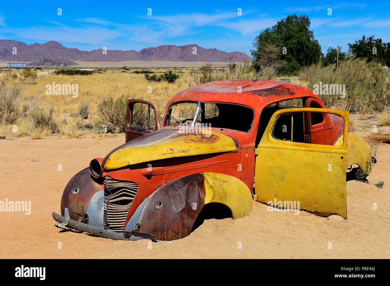 Oldtimer Wrack, Canyon Road House, Seeheim, Namibia Stockfoto