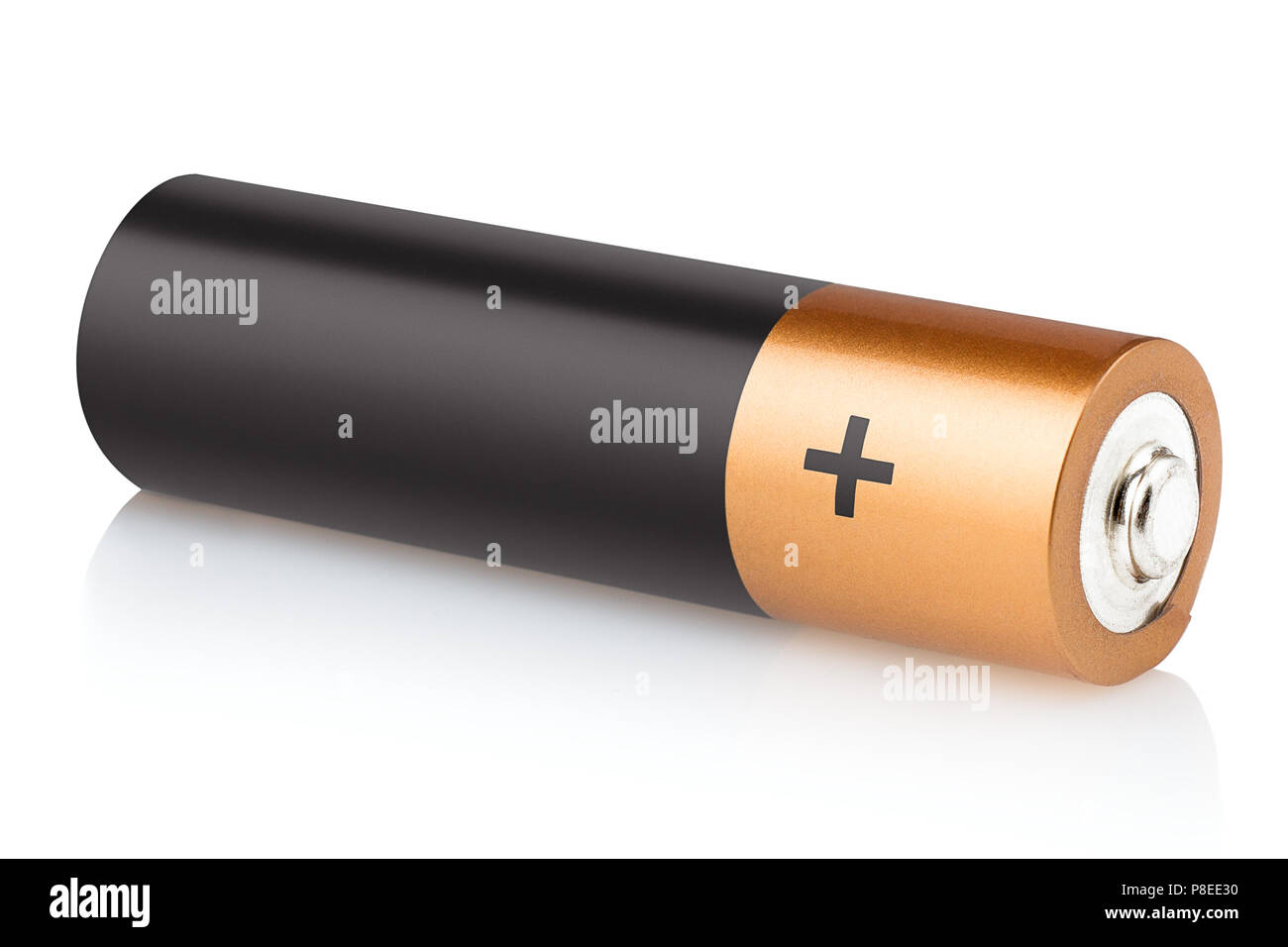 AA-Alkaline Batterie auf einem weißen Hintergrund, isoliert, hohe Qualität Stockfoto