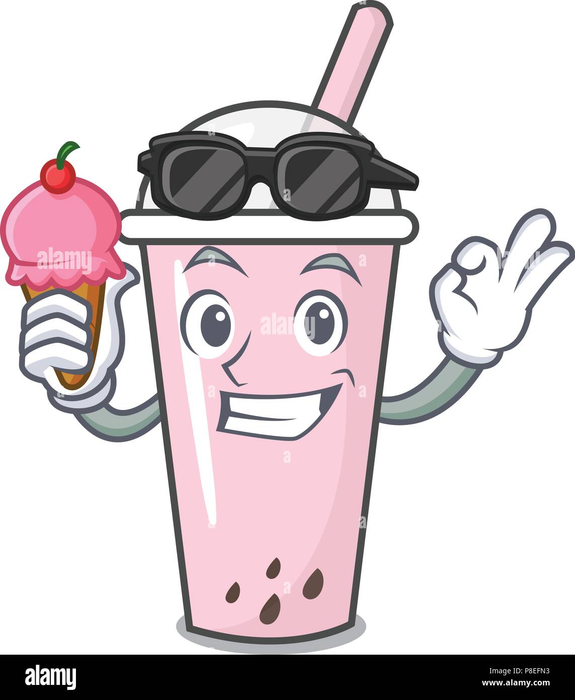 Mit Eis himbeer Bubble Tea Charakter Cartoon Stock Vektor