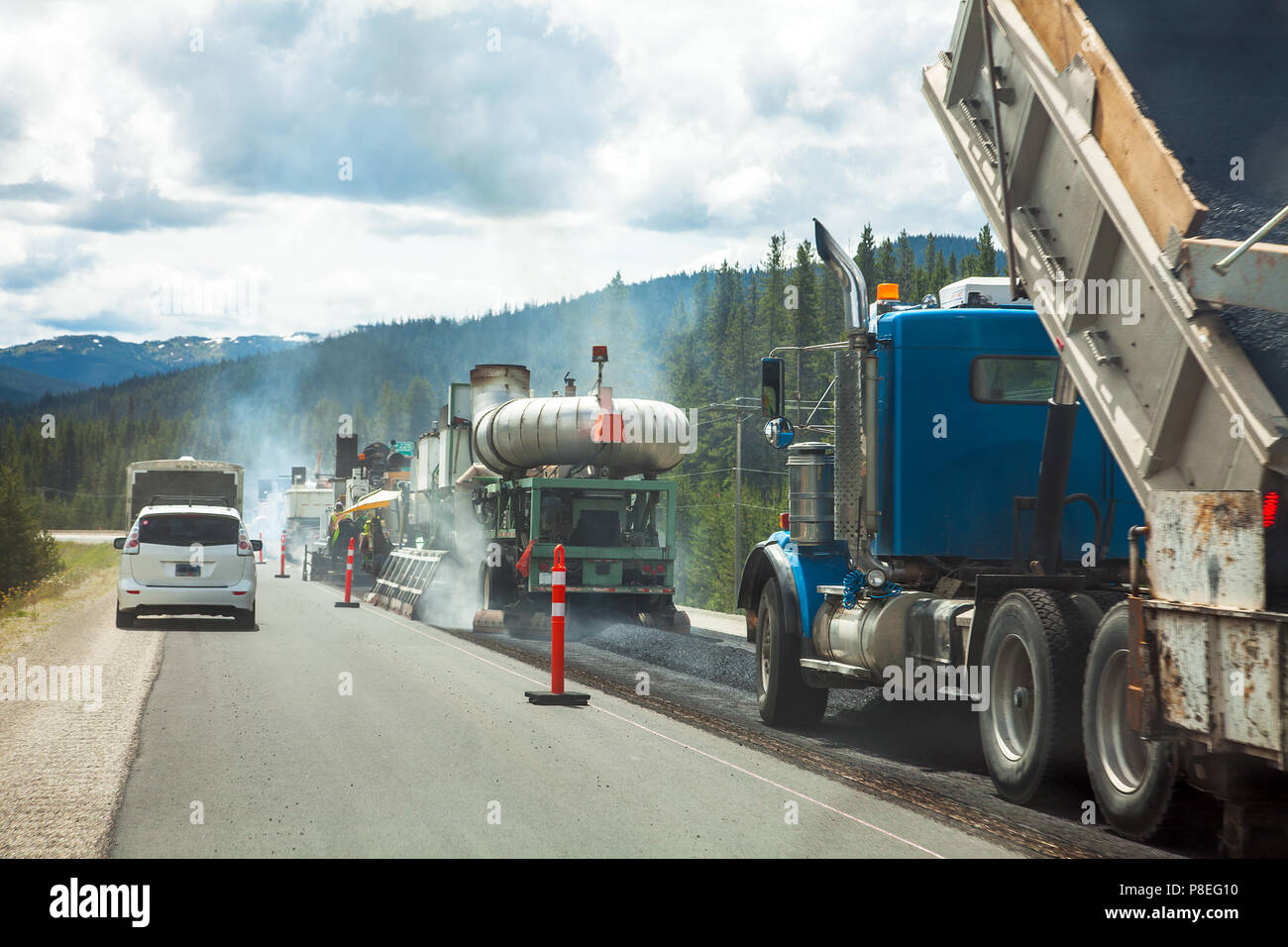 Straße Baustelle in British Columbia Kanada Stockfoto