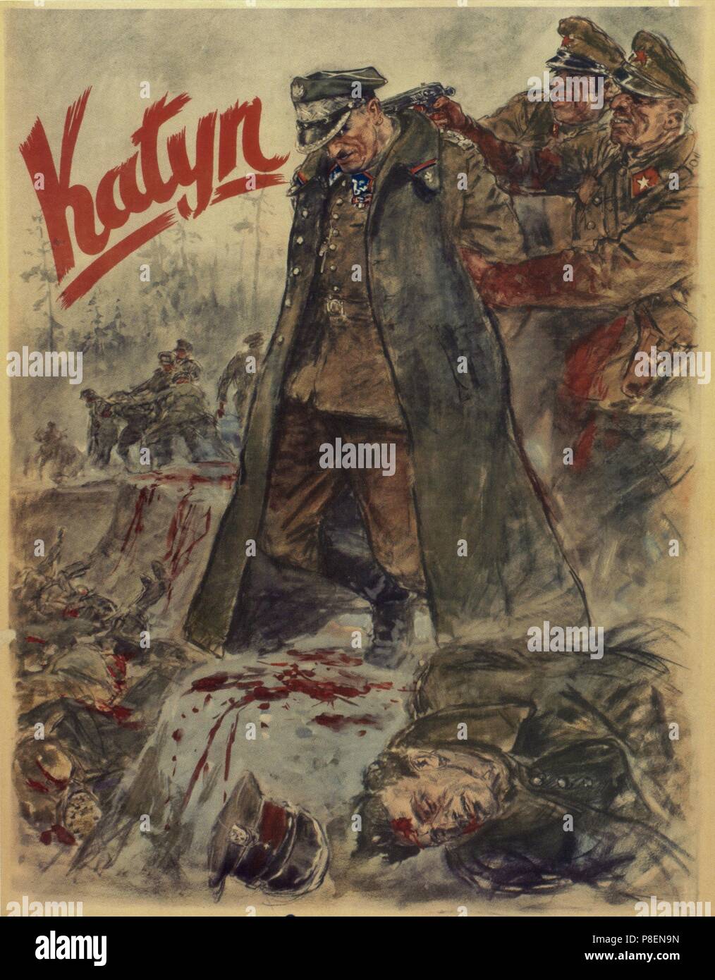 Das Massaker von Katyn (NS-Propaganda Poster). Museum: private Sammlung. Stockfoto