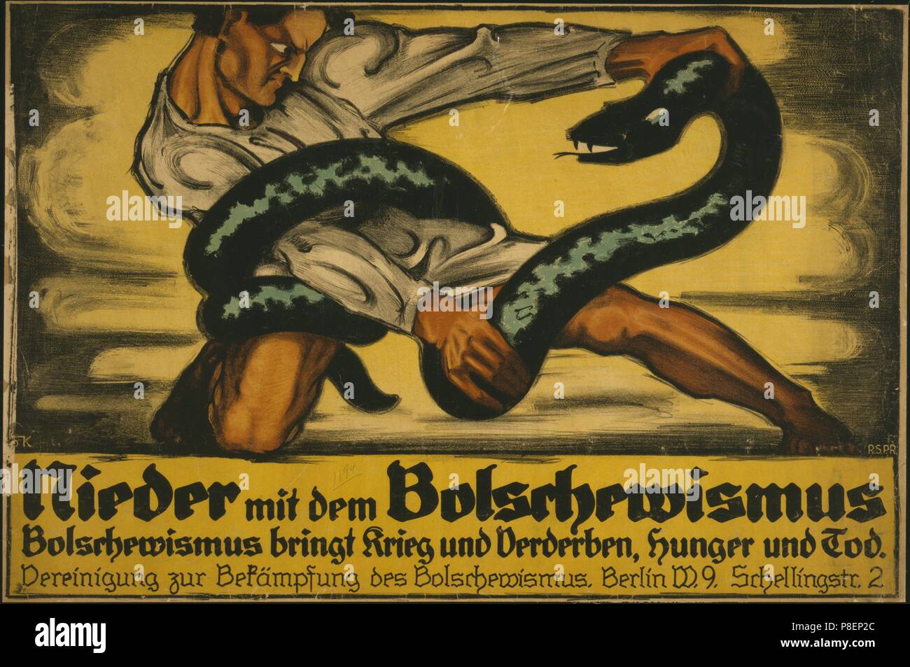 Nieder mit dem Bolschewismus. Bolschewismus bringt Krieg und Zerstörung, Hunger und Tod. Museum: private Sammlung. Stockfoto