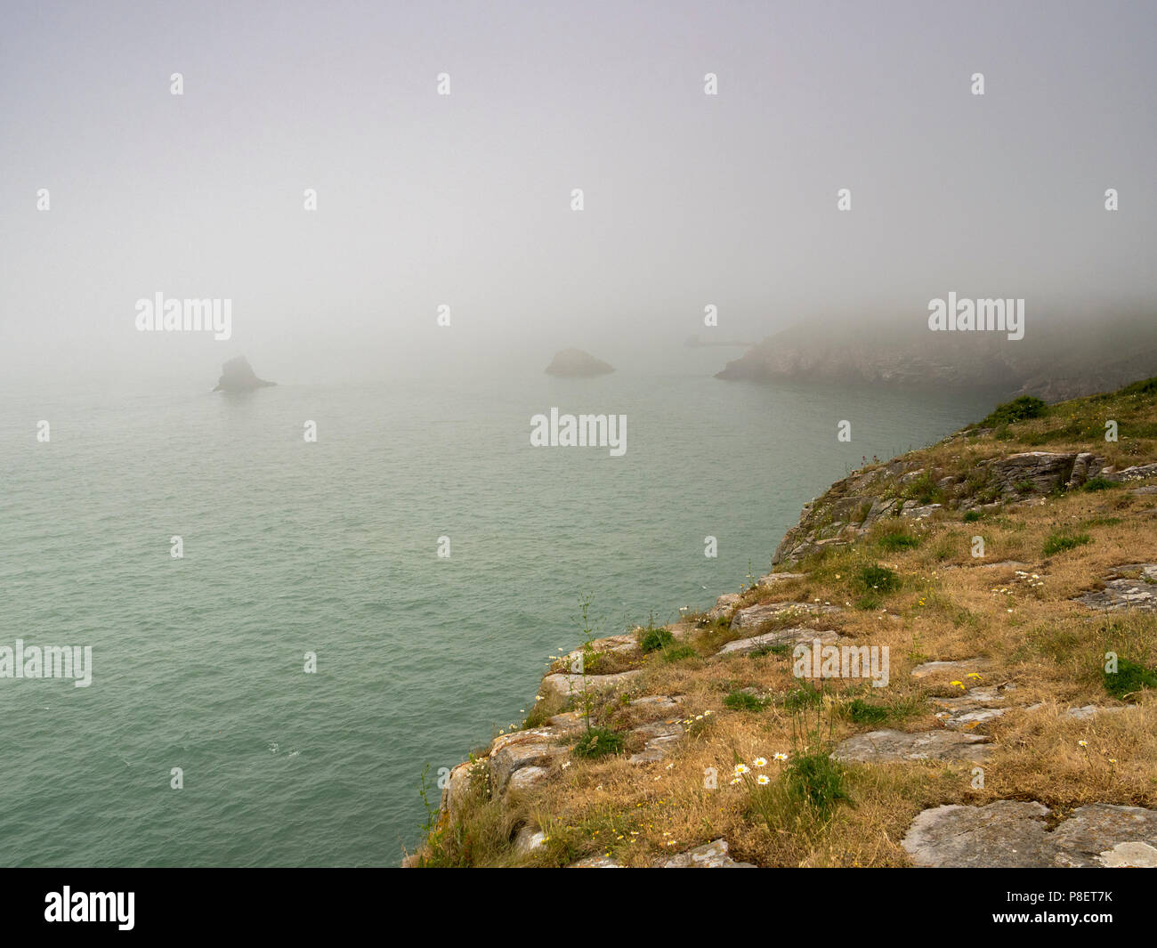 Ein marine Layer oder Meer fret auf das Devon Küste. Stockfoto