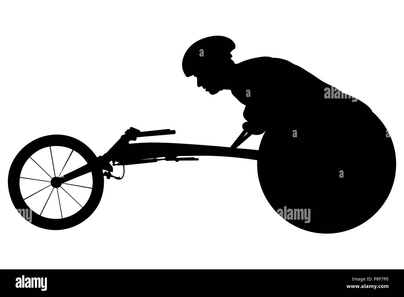 Sportler racer am Rollstuhl Rennstrecke schwarze Silhouette Stockfoto
