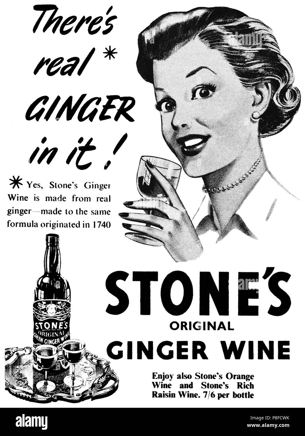 1953 britischen Werbung für's Stone Original Ingwer Wein. Stockfoto