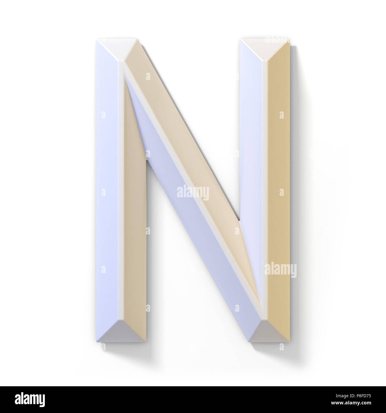 Weiß dimensionale font Buchstaben N 3D-Render Abbildung auf weißem Hintergrund Stockfoto