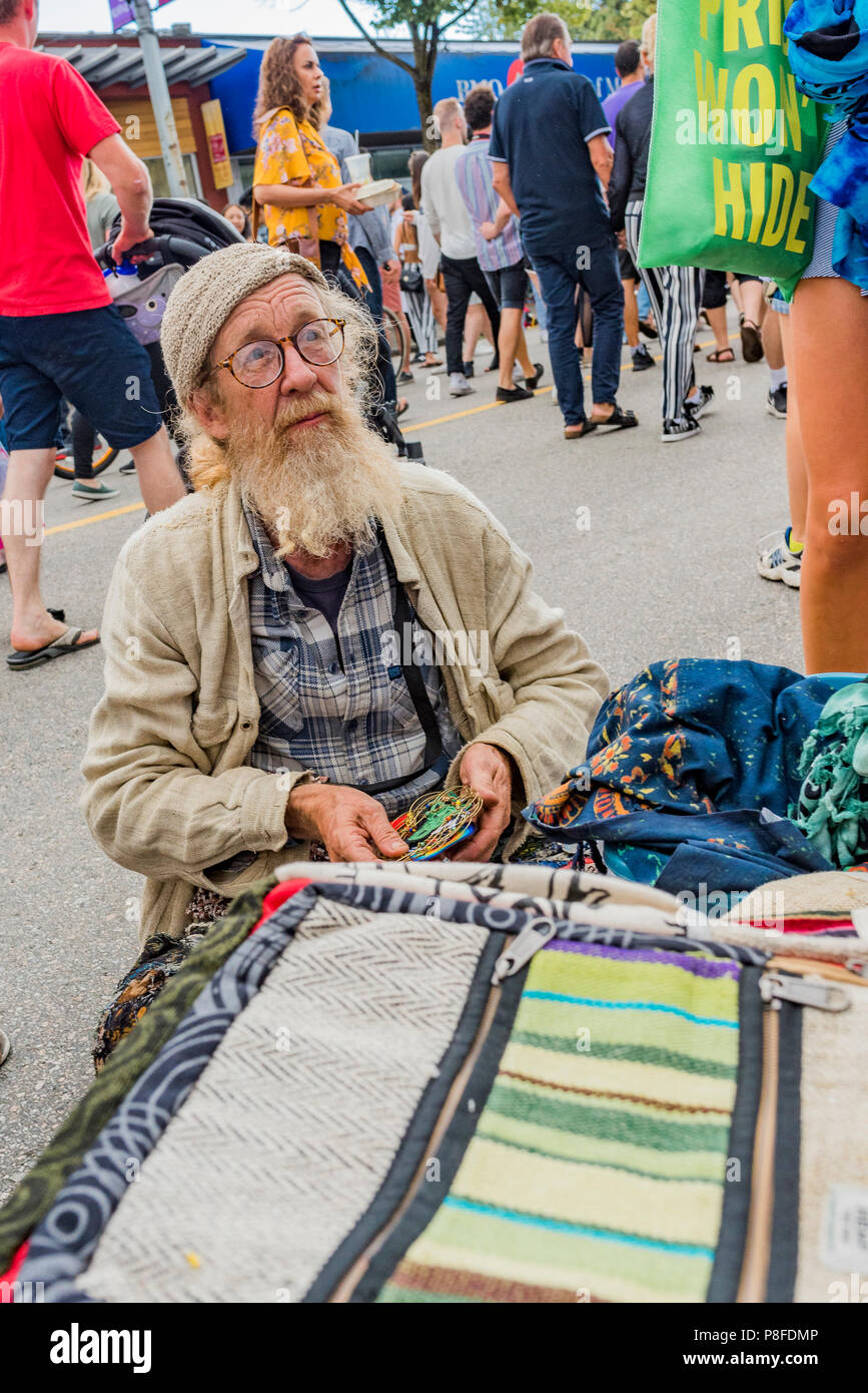 Hippie Straßenhändler, Khatsalano Festival, Kitsilano, Vancouver, British Columbia, Kanada. Stockfoto