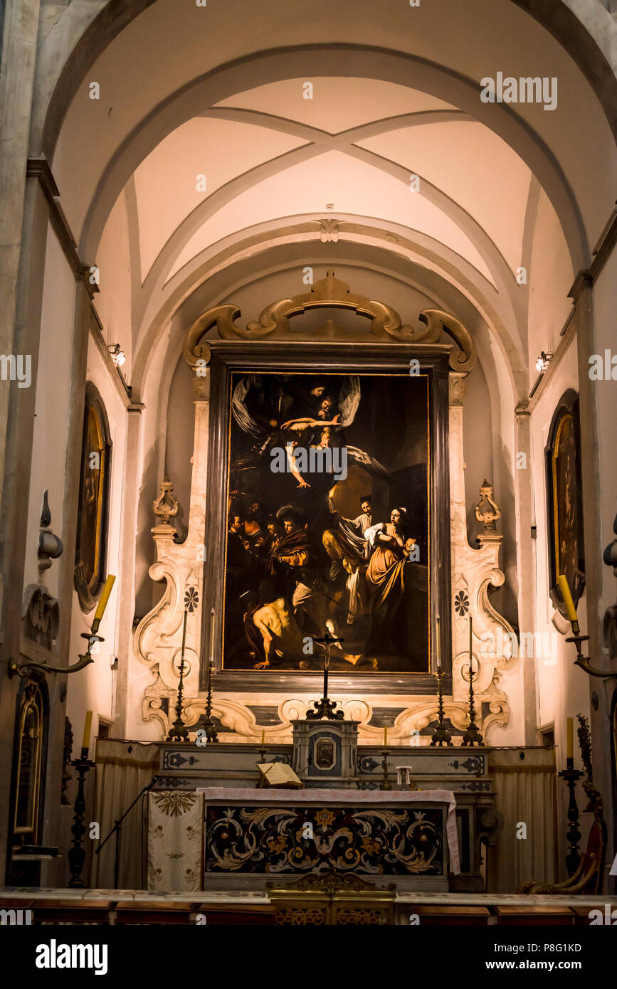 Caravaggios Malerei sieben Werke der Barmherzigkeit, Pio Monte della Misericordia Kirche, Neapel, Italien Stockfoto